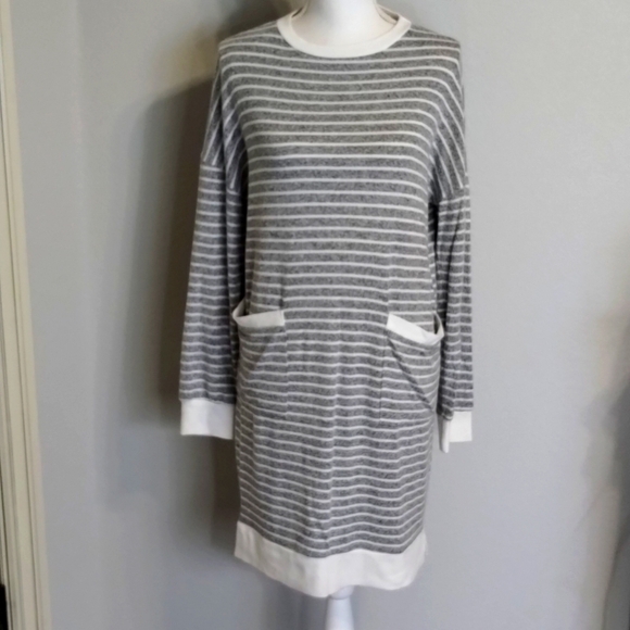 MY Story Heather Gray and White Striped Pull On Shift Dress W/ Pockets Size Sm - Picture 1 of 8